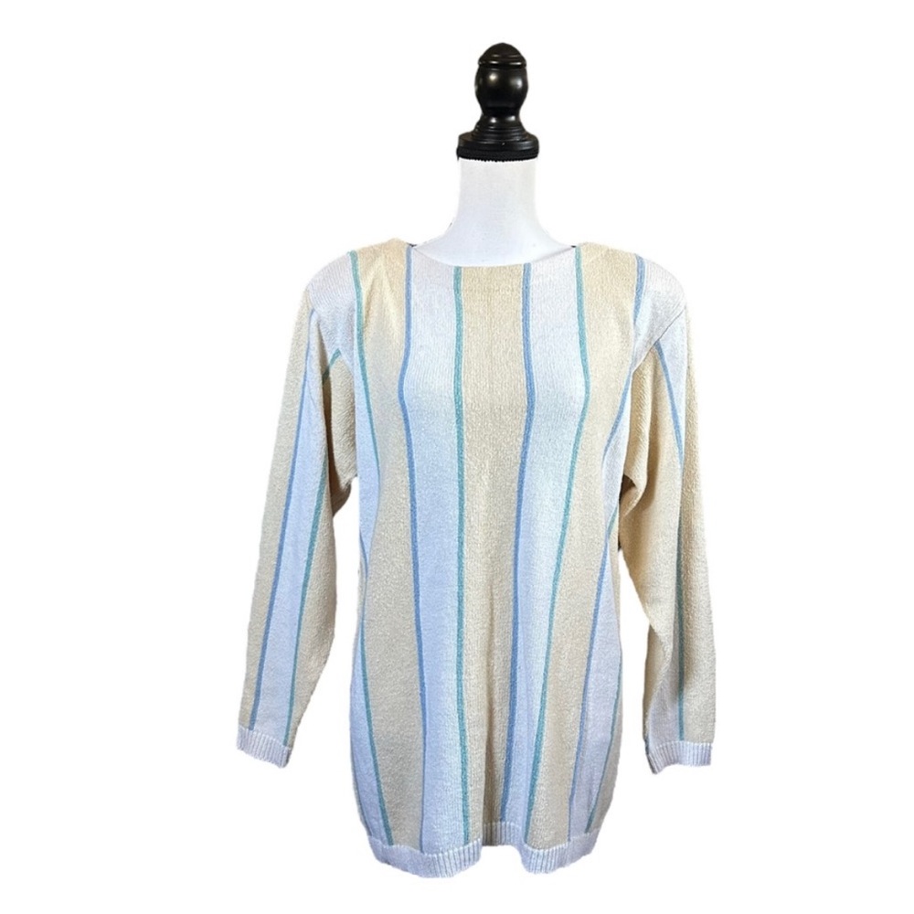 Vintage 80s Liz Claiborne Striped Silk Blend Oversized Sweater Preppy NWT Small